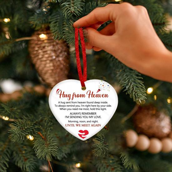 Memorial Christmas Ornaments Hug from Heaven Heart Shaped Christmas Tree Ornament Sympathy Gifts for Loss of Loved One