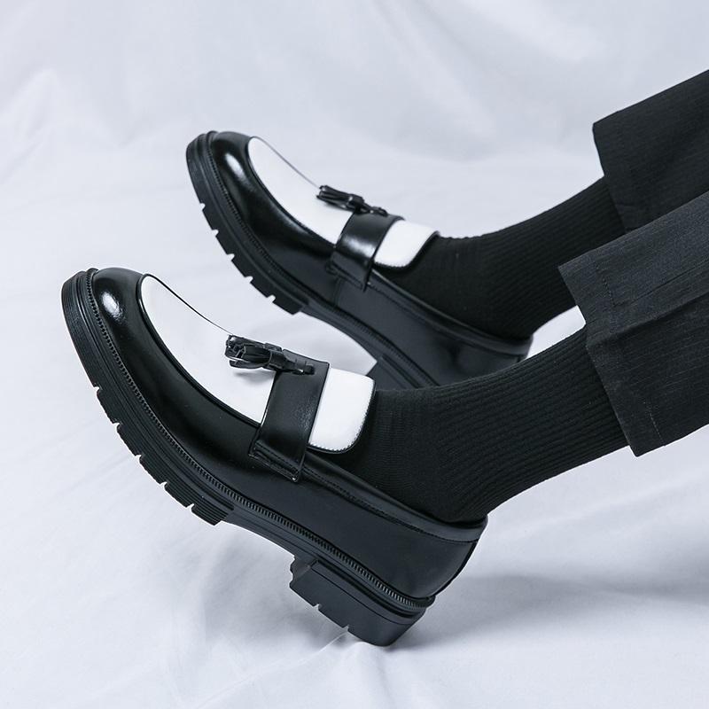 Fashion Thick-sole Tassels Loafers New Men's Pointed Tassel Leather Shoes Male Designer Formal Wedding Prom Dress Homecoming Footwear