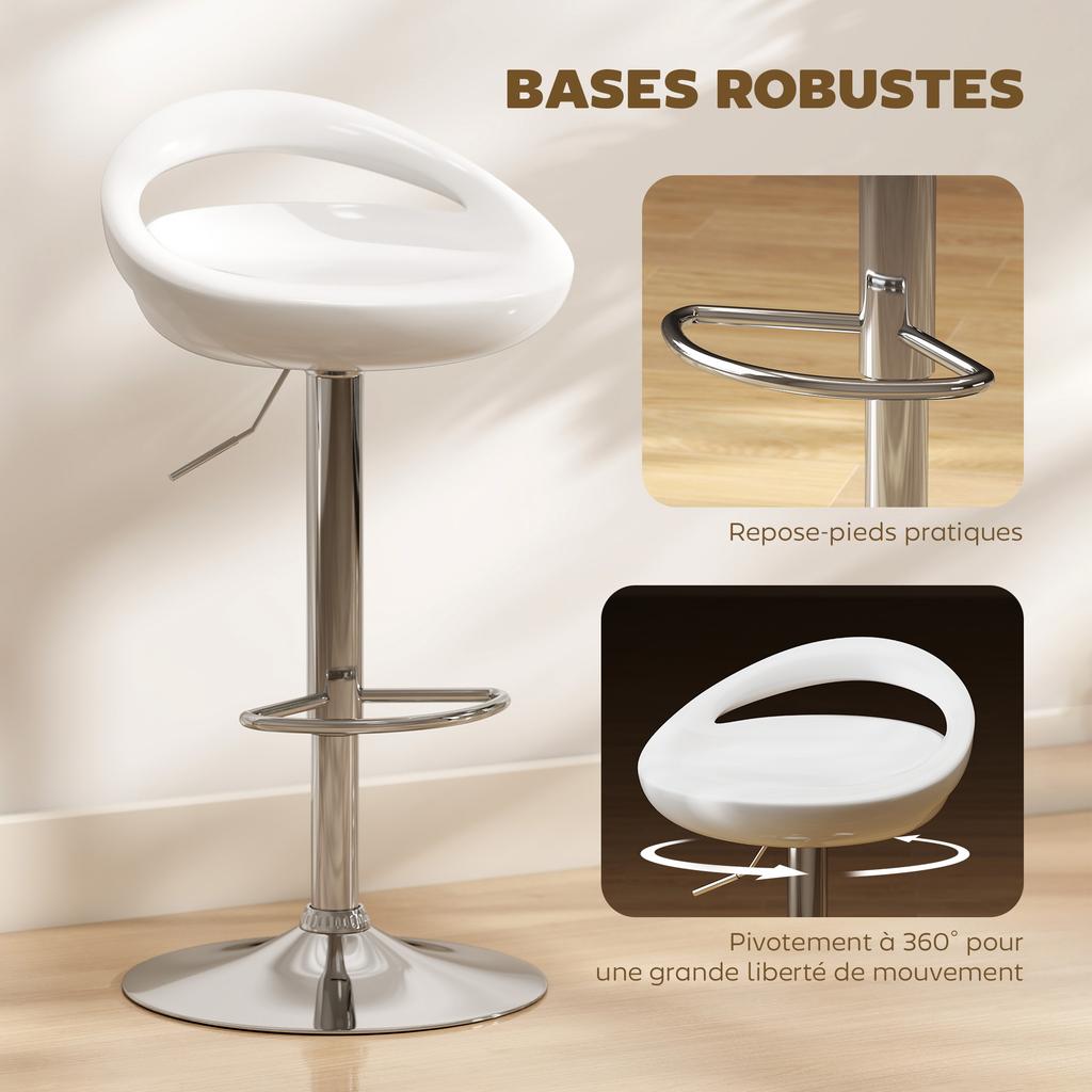Set of 2 bar stools bar chairs adjustable height backrest and footrest swivel 360 degrees 46x41x76-96cm white