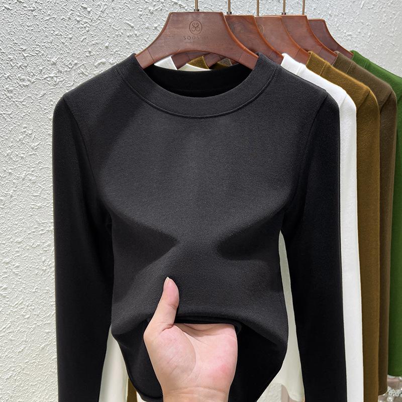 

White top Modal cotton crew neck bottoming shirt summer and autumn new long-sleeved t-shirt imitation cashmere M чёрный