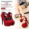 2024 European & American Style Suede High Heel Platform Buckle Wedding Shoes, Plus Size 43 for Women