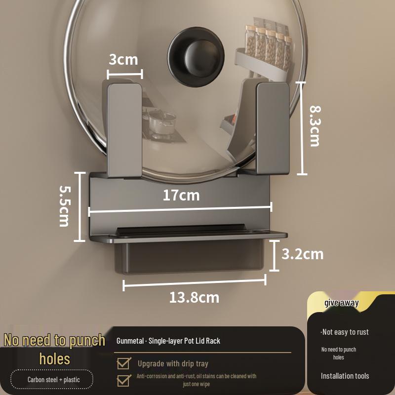 Gunmetal Wall-Mounted Kitchen Rack: No-Drill Seasoning, Knife Holder, Multifunctional Storage Solution