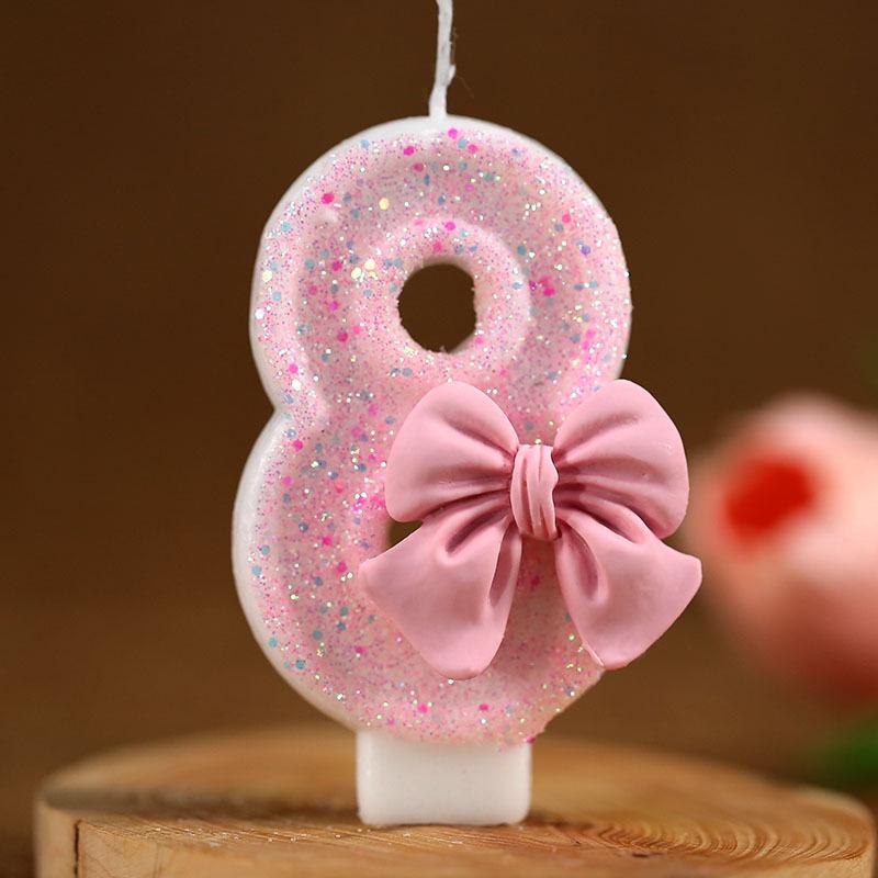 Cute Pink Bow Children's Birthday Candle Decoration for Cake