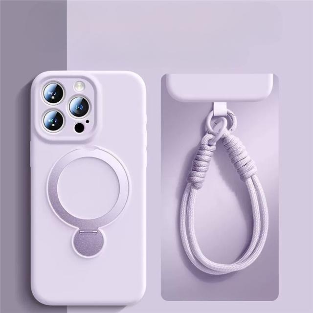 For iPhone 16 Pro Max Luxury Magsafe Magnetic Holder With Lanyard Liquid Silicone Phone Case For iPhone13 14 15 Protective Cover