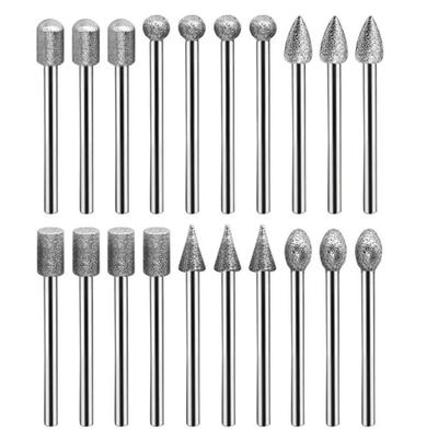 Diamond Grinding Head Grinding Needle Handle Diameter 3mm 20 Pieces Set of Fine Sand Jade Gem Stone Grinding Head Carving