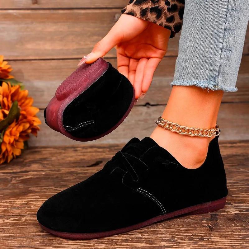 Fashion Women's Fashion Flat Shoes Autumn New Round Head Suede Deep Mouth Soft Sole Anti-slip Wear-resistant Low-top Shoes