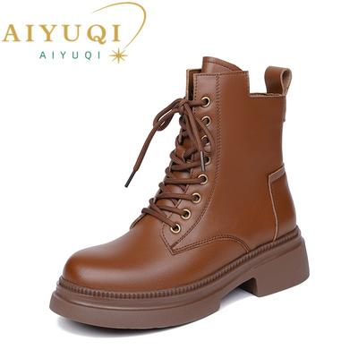 Fashion AIYUQI Ankle Boots Ladies 2025 New Genuine Leather Retro Platform Women Rider Boots Natural Wool Ladies Booties