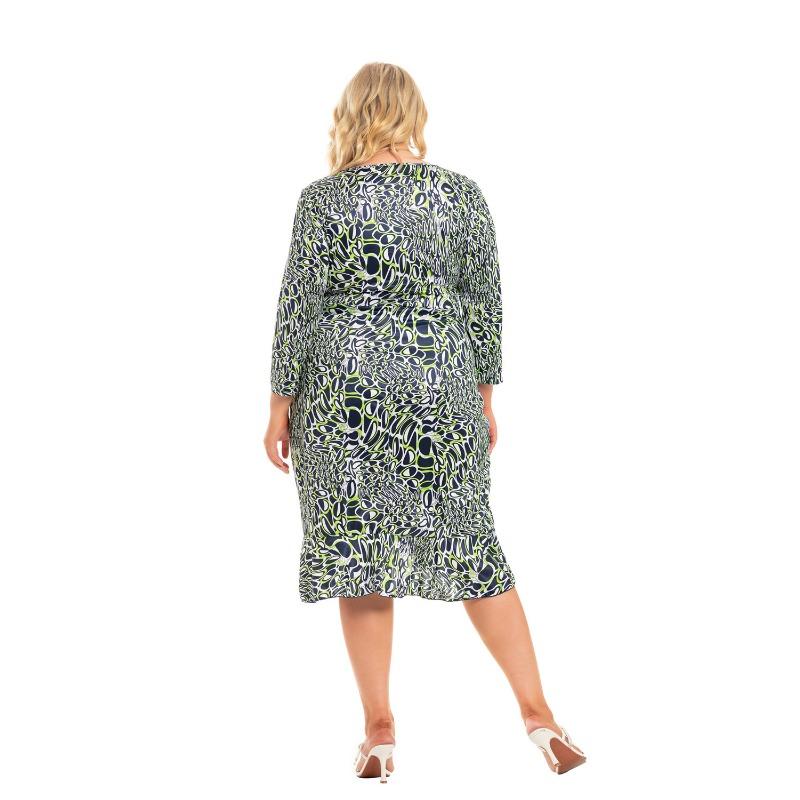 Elegant and Stylish V-neck Big Size Dress with Irregular Lotus Leaf Edge