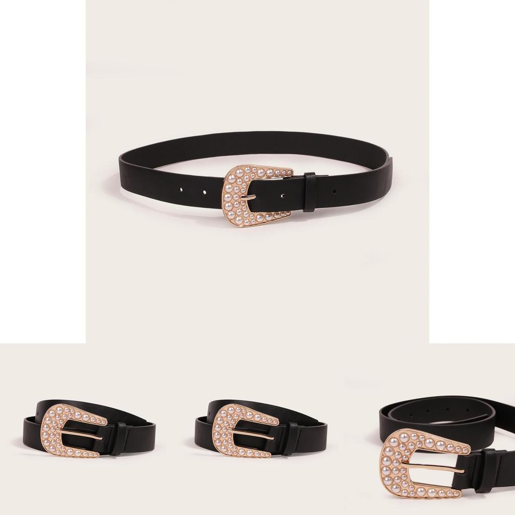 Classic Fashion Casual Leather Belt For Women With Pearl Decor For Spring