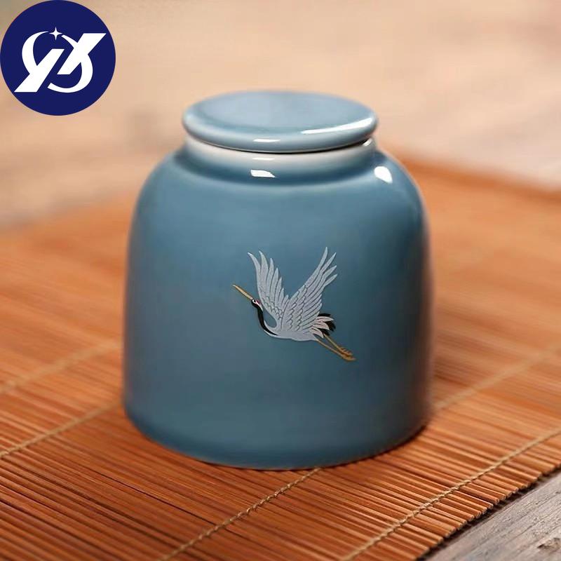 Přenosný ručně malovaný jeřábový čaj Caddy Keramický kanystr Utěsněná nádoba na kořenky Balící krabice