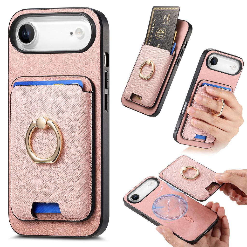 For iPhone 17 Air Magnetic Case Detachable Card Bag Leather Back Cover with Kickstand