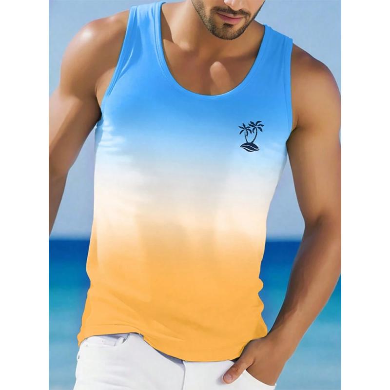 Funny Coconut Tree Pattern Tank Tops For Men Colorful Gradient Plants 3D Printed Tees Summer Casual Loose Street O-Neck Vest Top