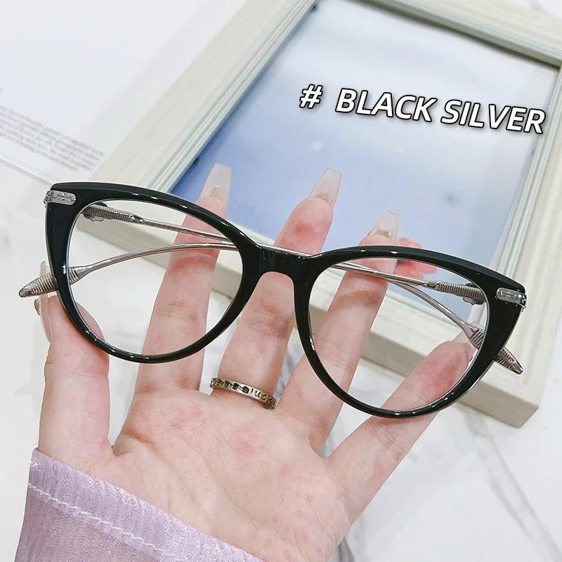 Popular Black Framed Cat Eye Glasses Ultra Light Unisex Glasses With Metal Frames That Look Youthful Anti-Blue Light Glasses