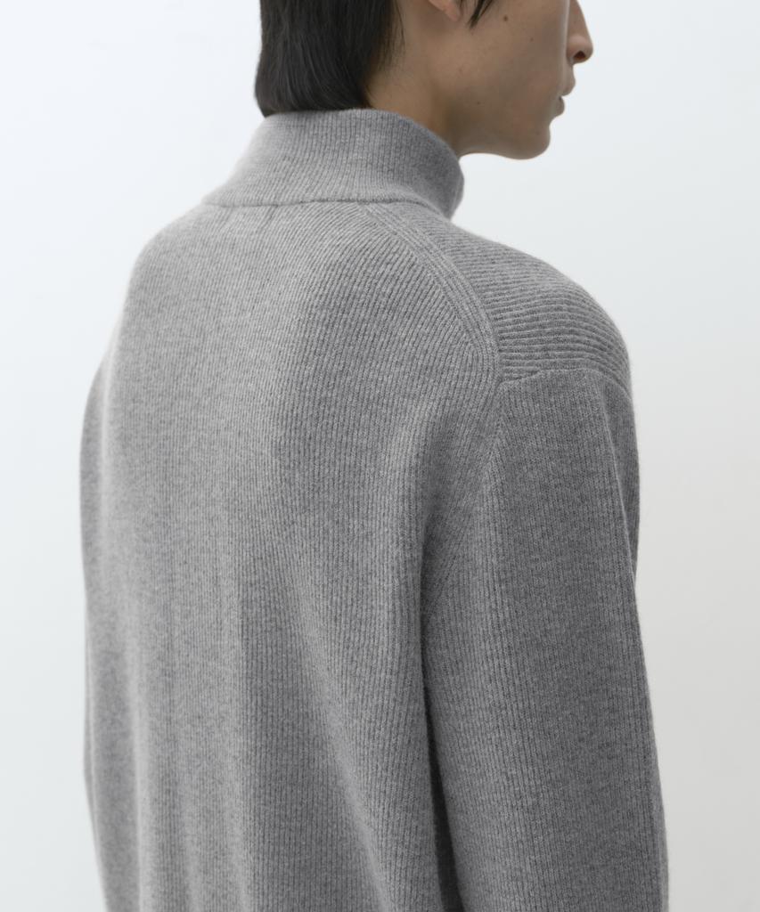 Musinsa Standard [Victoria Wool] Minimal Ribbed Quarter Zip Sweater [Melange Light Grey]