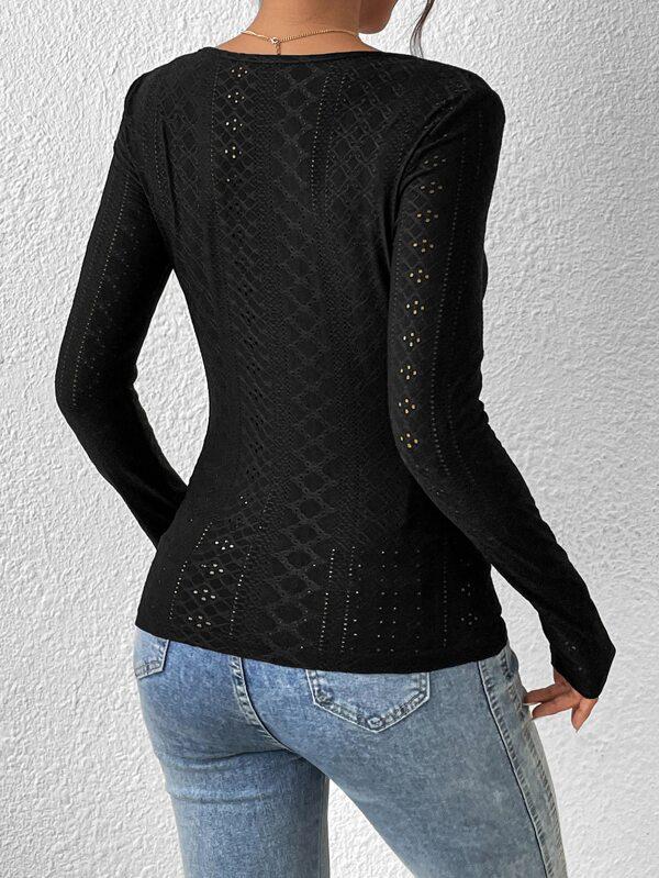 2023 Europäisches & Amerikanisches Liebesherzausschnitt Gesticktes Ösenmuster Plissee-Büste Spitze T-Shirt für Damen