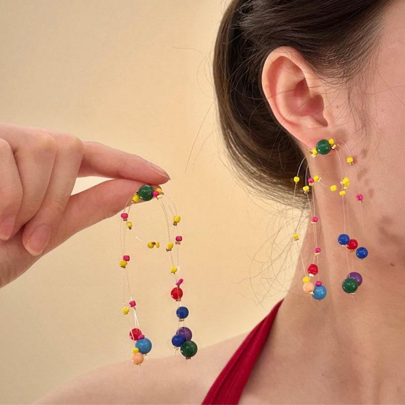 Color summer gorgeous fireworks earrings girl heart dopamine personality contrasting color fun stud earrings long beaded earrings