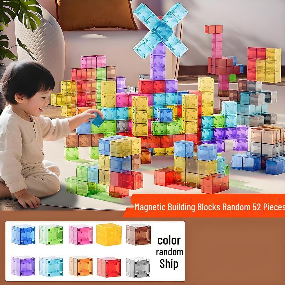 Children's Magnetic Transparent Geometric Building Blocks - Educational 3D Cube Shapes Toy & Holiday Gift