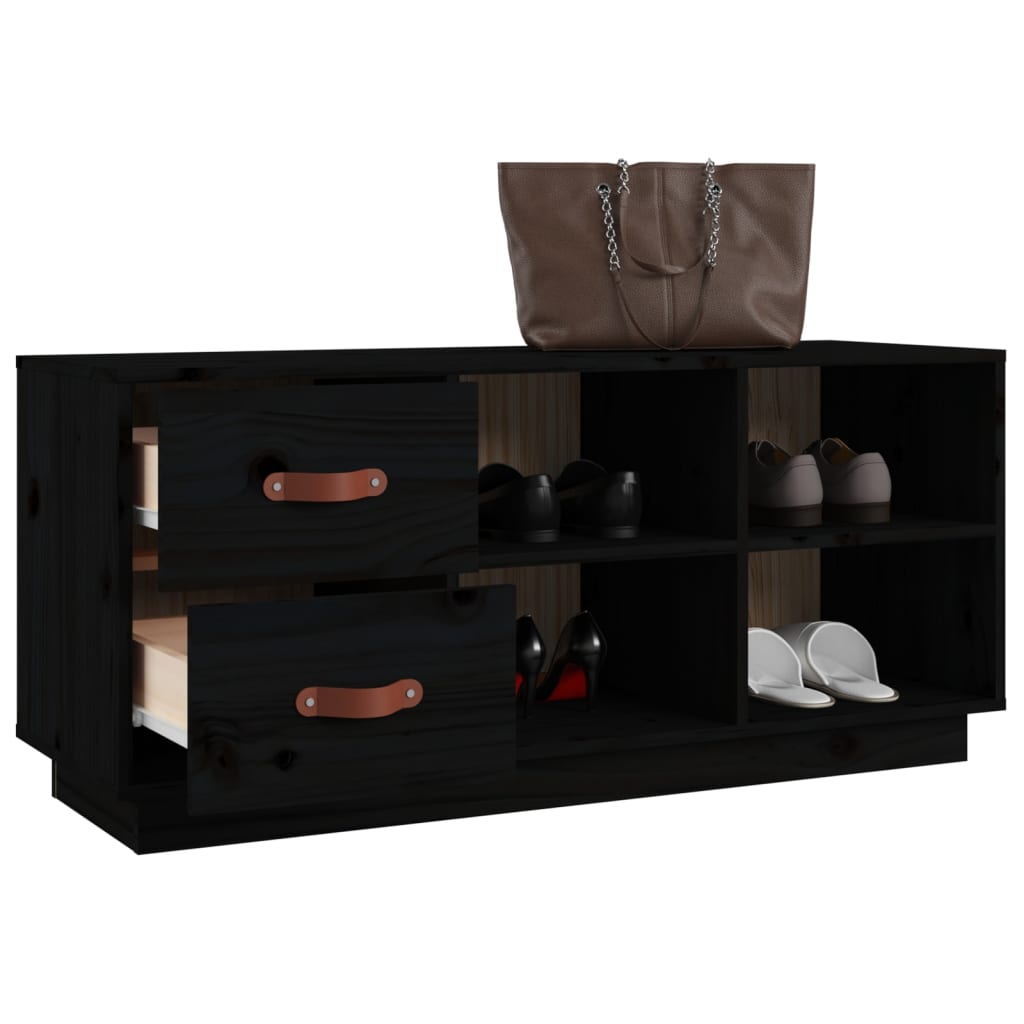 Shoe Bench Black 100x34x45 Cm Solid Pine Wood