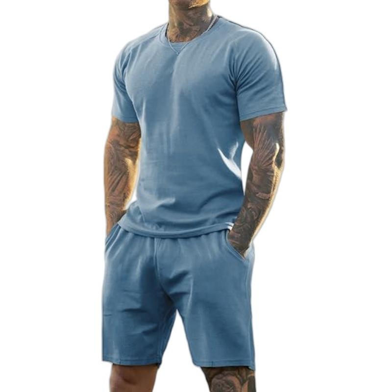 Sommer Herren Kurzarm Sport- und Freizeit Rundhals Fitnessanzug Herren Außenhandel T-Shirt Shorts