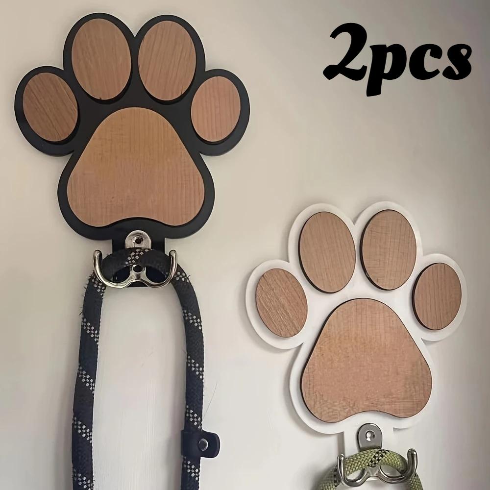 1/2pcs Dog Lover Gift Leash Hanger, Natural Wood with Paw Design, Perfect for Hanging Collars, Coats & Keys, Housewarming