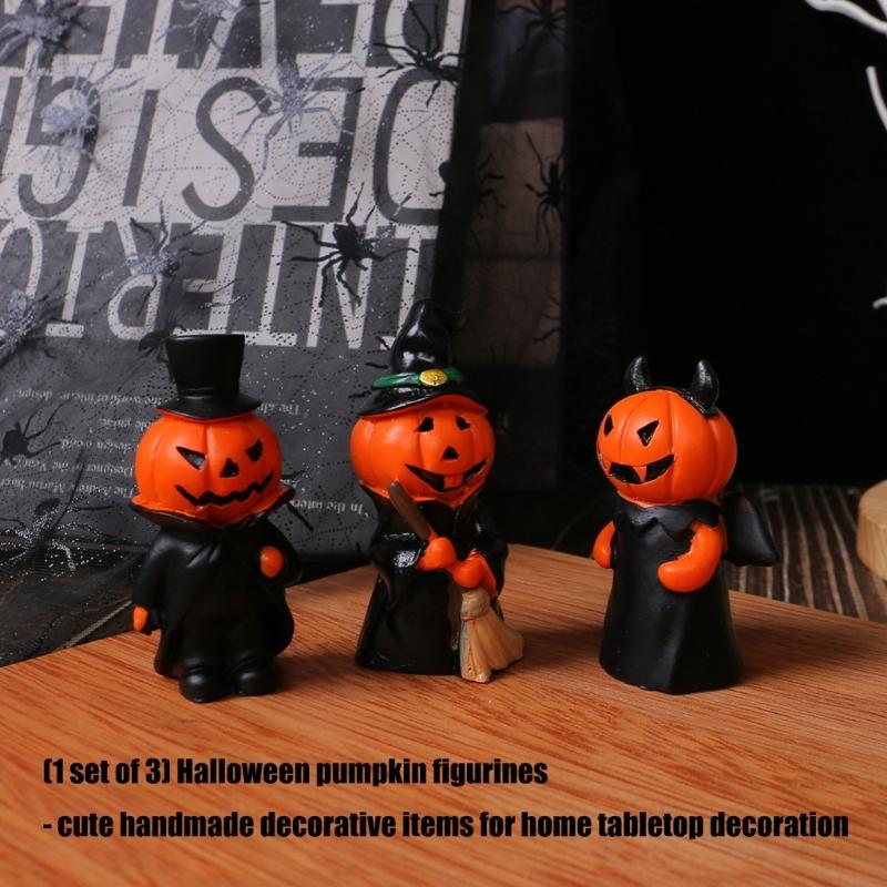3PCS Pumpkin Man Statues Halloween Decoration Handmade Resin Pumpkin Tabletop Ornament for Mantels Tabletop Display