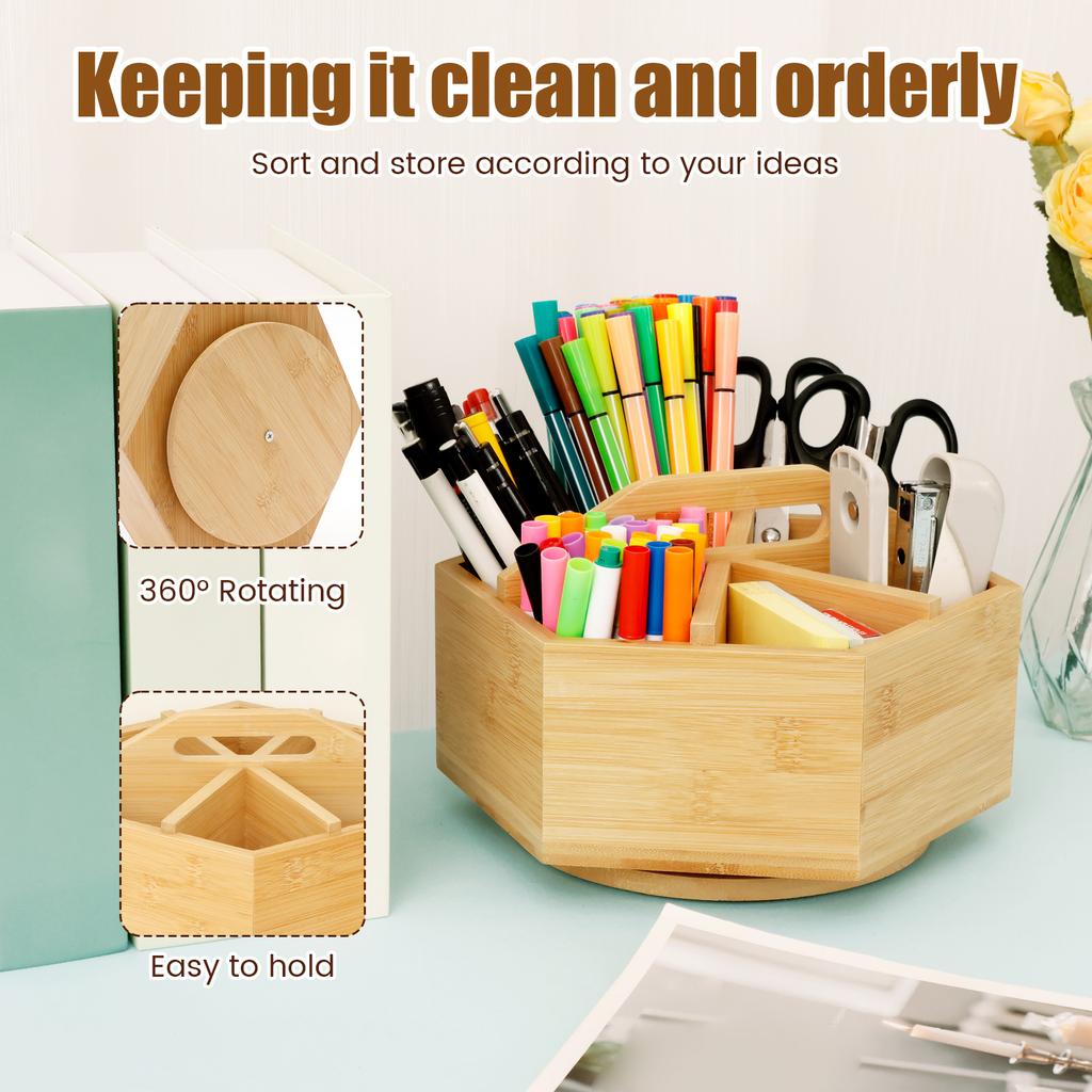 Drehbarer Stifthalter Holz Schreibtischorganizer Große Kapazität Stifteaufbewahrungsbox Vielseitige Schreibwaren-Organizer für Schule Büro
