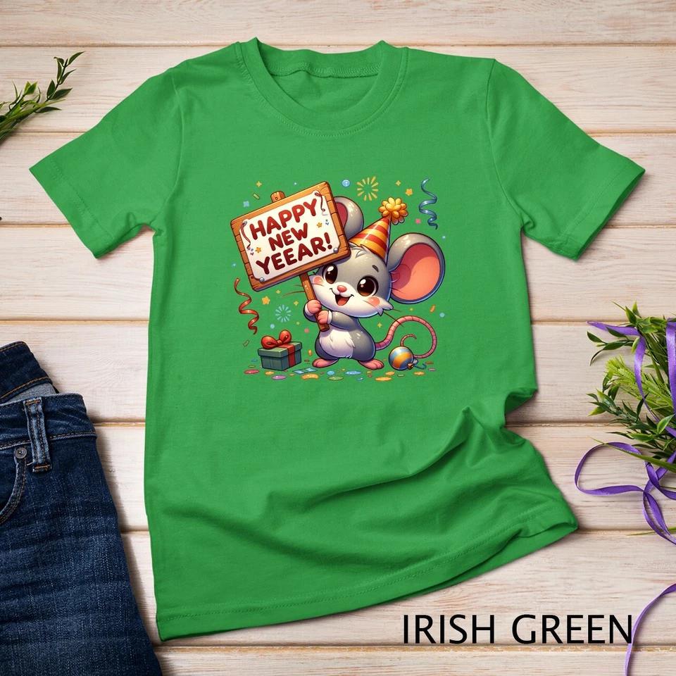 Cute Mouse Welcomes New Year 2025 Funny T-shirt Unisex T-shirt 6 4XL