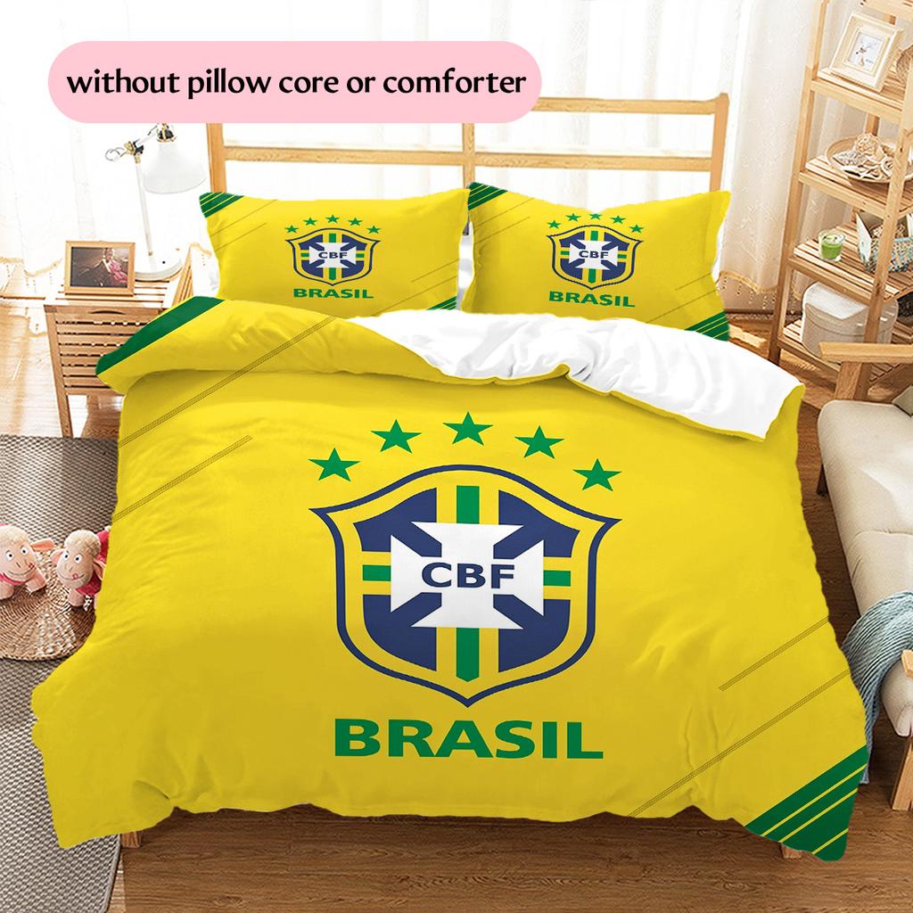 Brazil National Football Team Pattern Bedding Quilt Set Home Decoration Gift (1 * duvet cover + 2 * pillowcase without core)