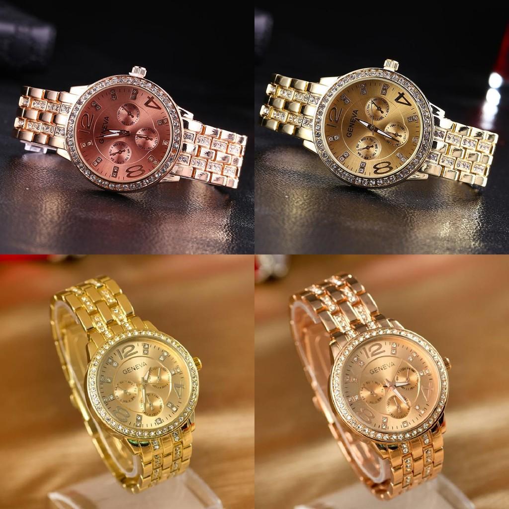 Stylish Geneva Quartz Watch For Women With Diamond Accents And Elegant Stainless Steel Bracelet