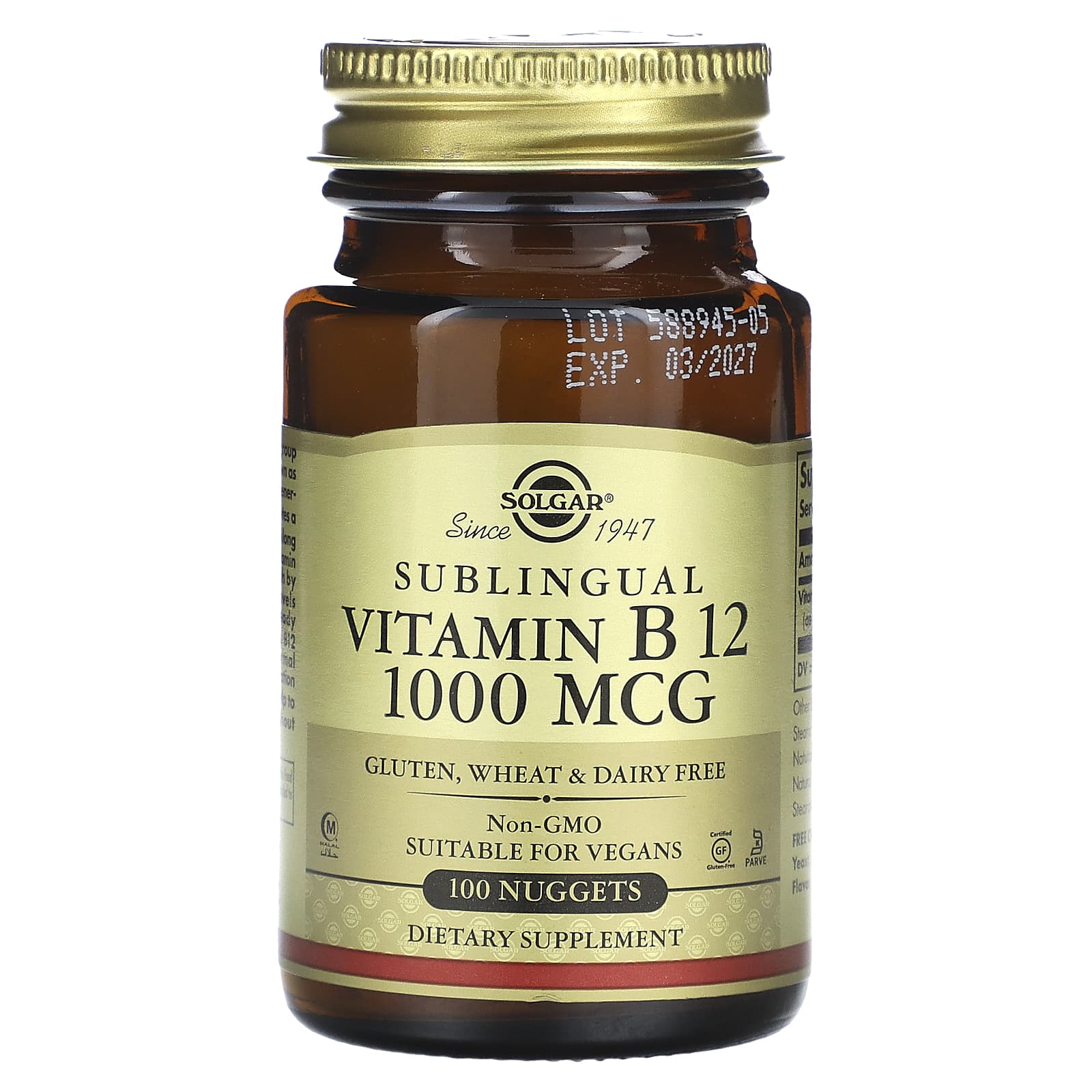 

Solgar, Sublingual Vitamin B12, 1,000 mcg, 100 nuggets