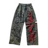 Harajuku Gothic Nietenprint Damenjeans Hip Hop Ripped Weitbeinige Jeans Y2k Baggy Denimhosen Herbst Retro Coole Streetwear