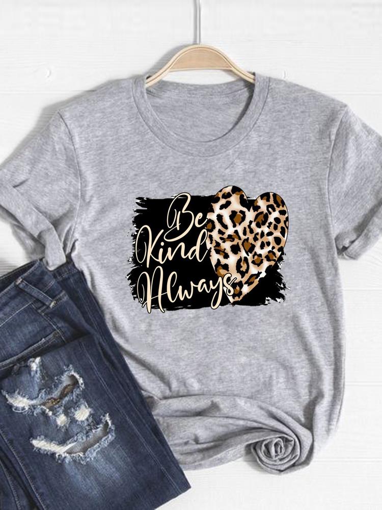 Tee Basic Clothing Women Clothes Print T Shirt Leopard Love Heart Trend Cute Summer Top Fashion Short Sleeve Graphic Tshirt