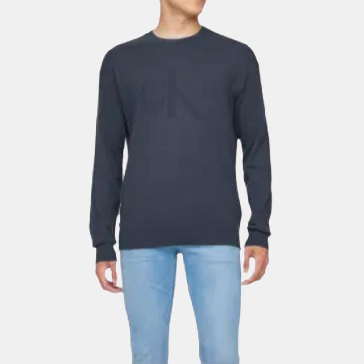 Calvin Klein Solid Color Letter Embroidered Crew Neck Long Sleeve Sweater Men sweater Navy-Blue J326453-BAN