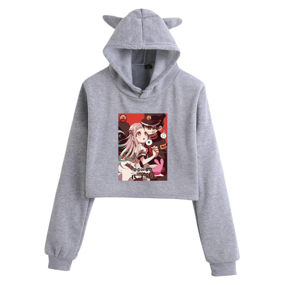 Jibaku Shonen Hanako-kun Crop Top Mikina s kočičími oušky pro dívky