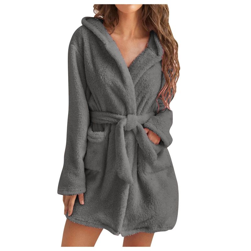 

Women Winter Warm Bathrobe Flannel Nightgown Bathrobe Coral Fleece Hood Home Wear New
