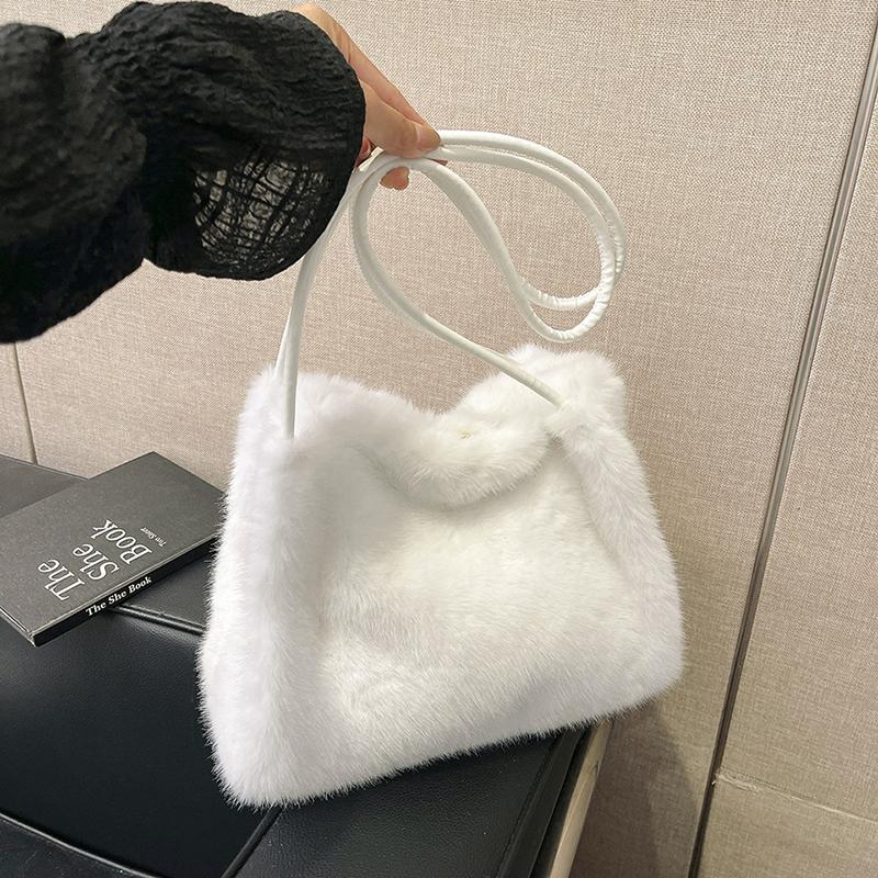 Women Fluffy Shoulder Bag Top-handle Bag Fashi Female Autumn Winter Handbag Soft Plush Versatile Shopping Tote