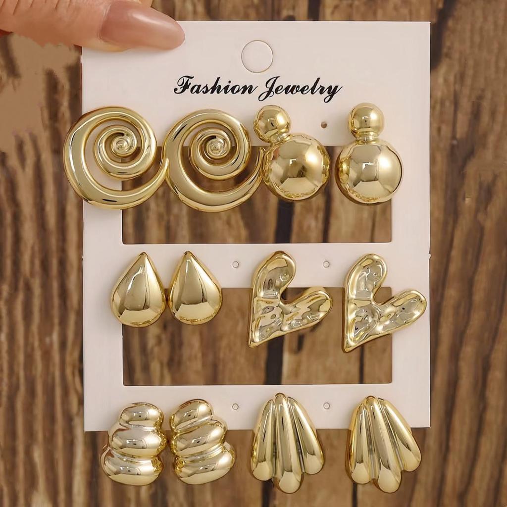 Women's Geometric Gold Teardrop and Twist Earring Set (3-9 Pairs)