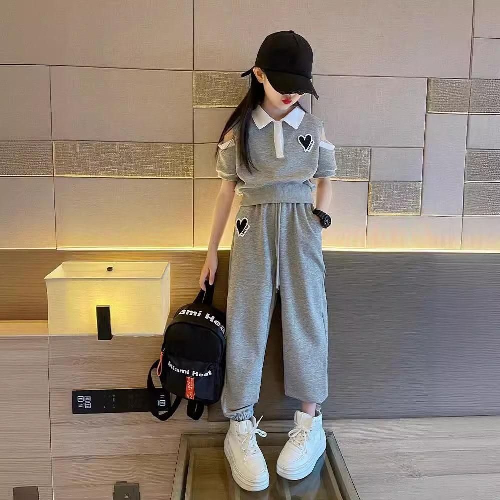 2 Piece Set Girls Summer Loose Short Sleeve T-Shirt Casual Shorts Sports Print Letter Casual Suit Large Size Short Pajamas