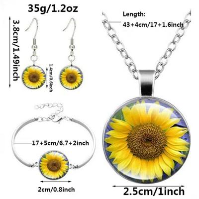 Sunflower Necklace Set Gift Fashion Time Gem 4Pcs/Set Exquisite Pendant  High Quality