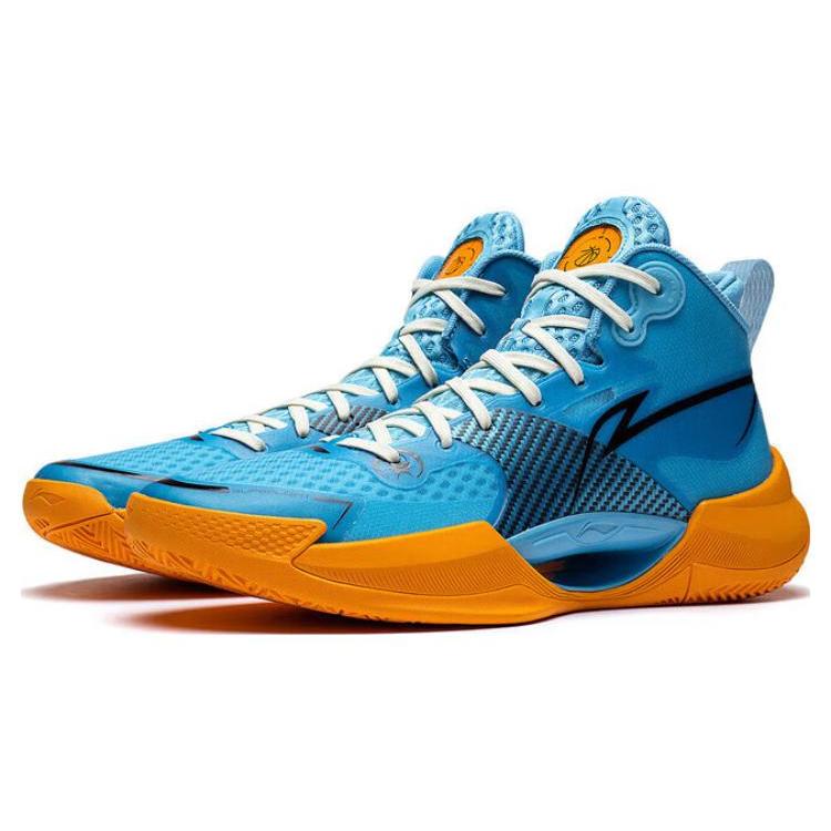 Li Ning Stoff Dämpfung Rutschfest Abriebfest Mittelhoch Performance Basketballschuhe Herren Blau Gelb ABAS027-15
