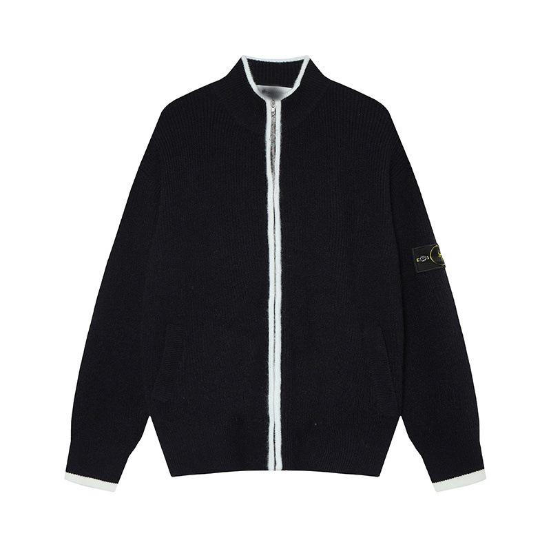 STONE Uniszex Cipzáras Kardigán Álló Galléros Jelvényes Kötött Pulóver Őszre/Télre