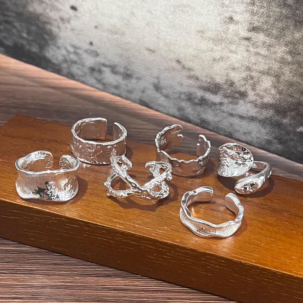 BF CLUB Anneaux Couleur Argent pour Femmes Mode Géométrique Fait Main Irrégulier Brillant Anneau Doré Fête Cadeau de Noël