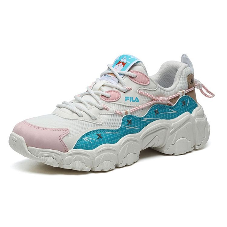 Fila Cat Paw Fabric Synthetic Leather Comfortable Fashion Low-Top Dad Shoes Women Sneaker White Blue F12W124153FAB