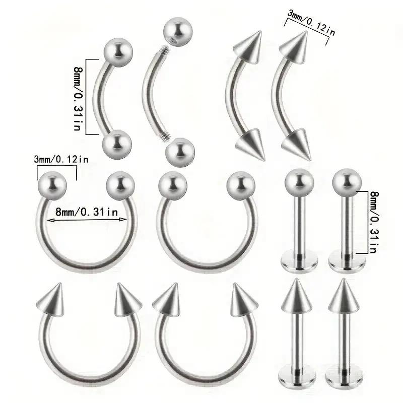 5/12 Stück Chirurgenstahl Körperpiercing Schmuck Los Großhandel Nasenring Zungenpiercing Barren Los Augenbrauen Labret Piercing Hufeisenring Los Packung