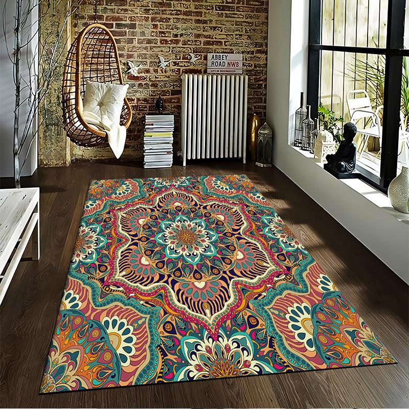 Bohemian Style Rug with Elegant Floral Pattern Suitable for use as an anti-slip game mat for living room and bedroom sofas