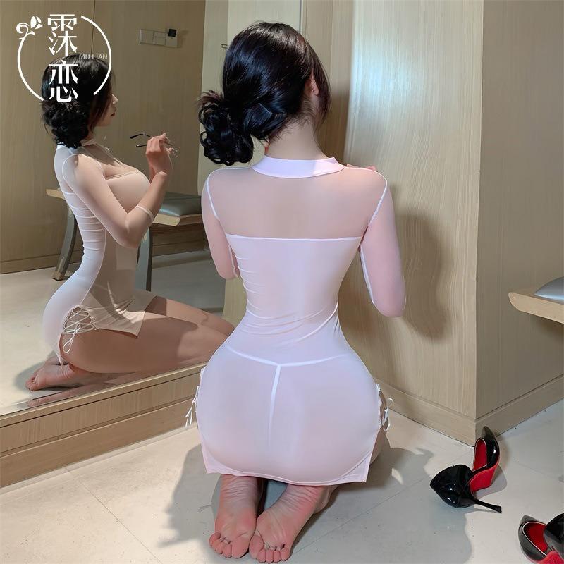 Sex underwear sexy hollow perspective retro cheongsam hot teasing hollow neck couple war robe