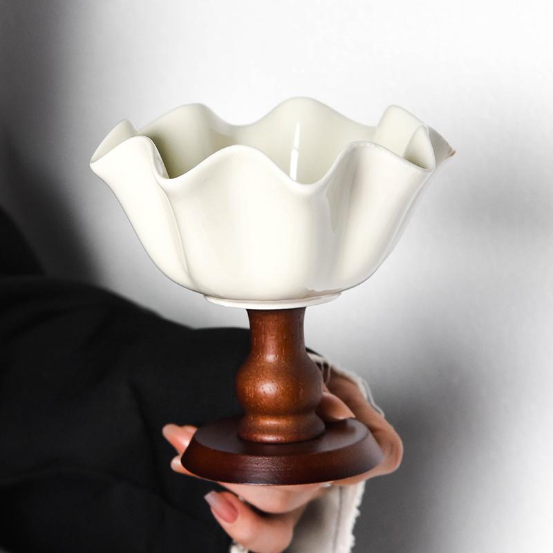 American Vintage Tall Ceramic Cake Mug French Elegance Ice Cream Cup Wooden Tall Dessert Pudding Cup