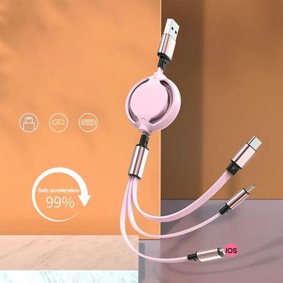 Câble USB de données rétractable 3 en 1, pour chargeur IPhone, câble de charge rapide, pour téléphone Android, Type C, Xiaomi, Huawei, Samsung