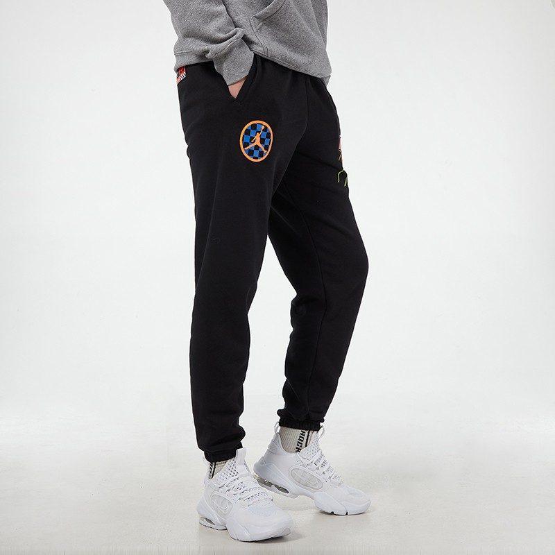 Jordan Air 23 Running Training Print Fleece Lined Foot Length Style Knitted Sweatpants Men's Black CV3162-010