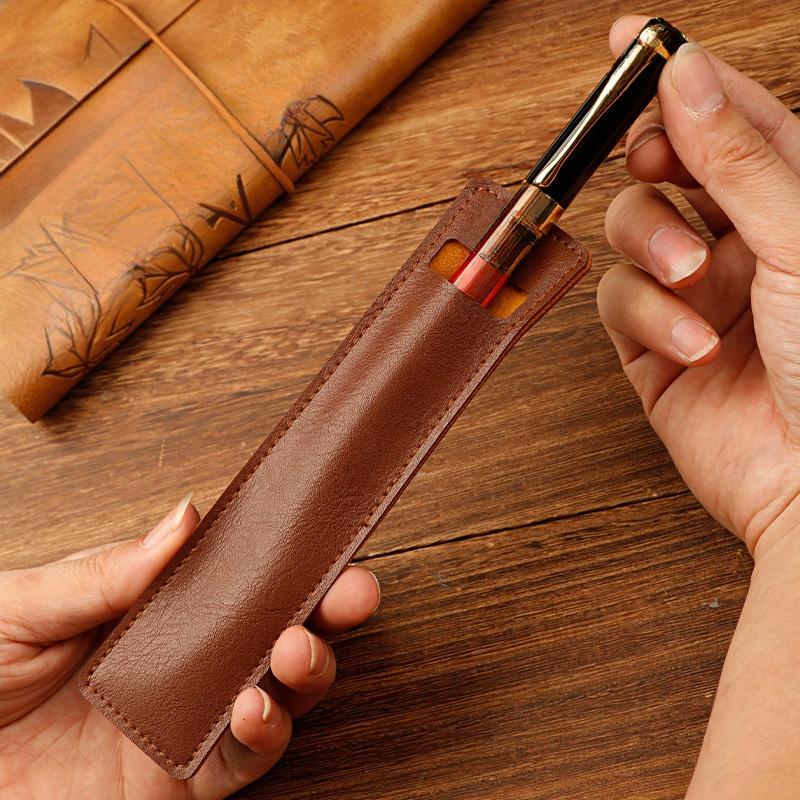1pc PU leather pencil case, single and double support storage protective cover, simple literary stationery storage bag